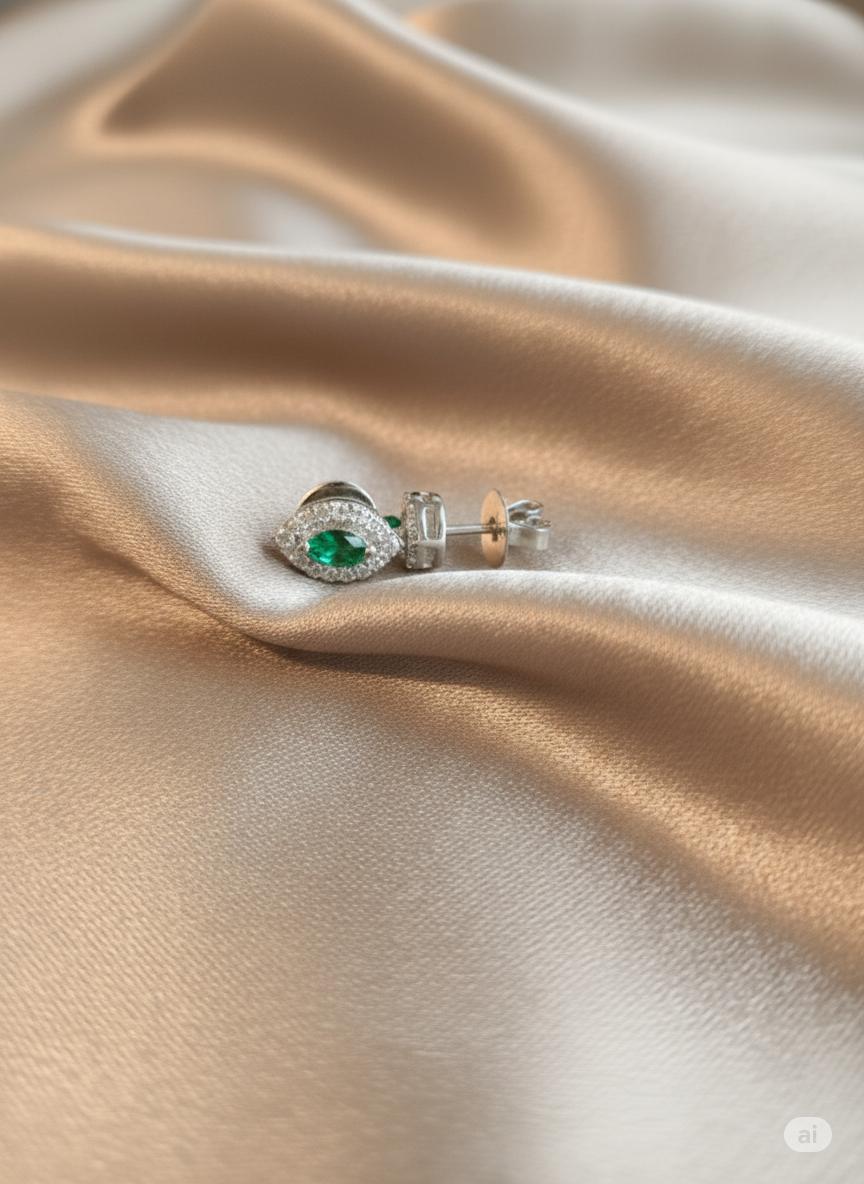 Green Cubic Zirconia Marquise Halo Studs - Image 2