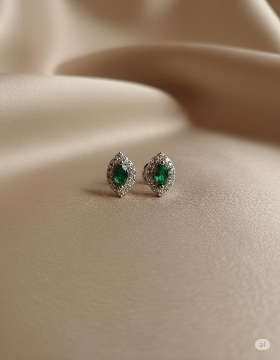 Green Cubic Zirconia Marquise Halo Studs