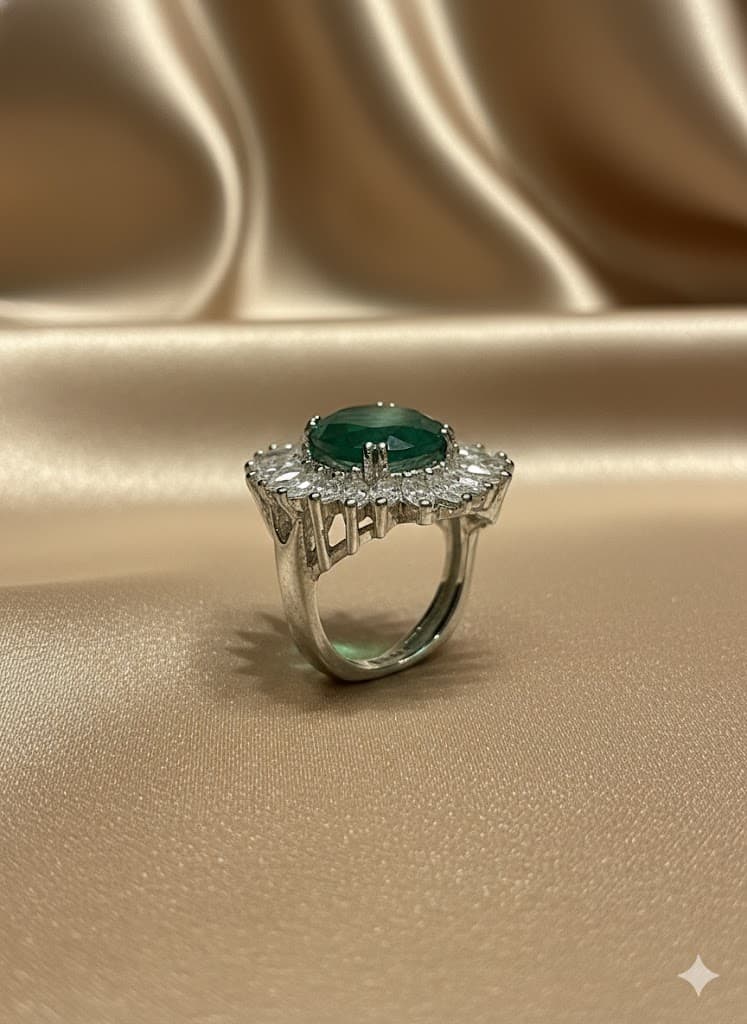 Green Stone Sunburst Cocktail Ring - Image 3