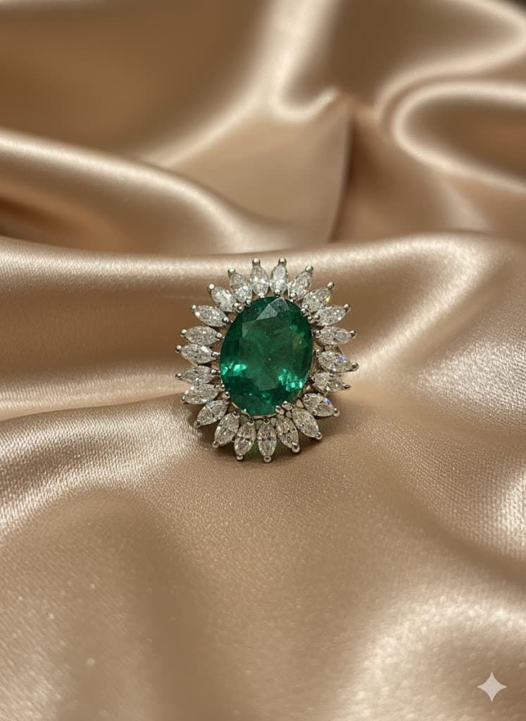 Green Stone Sunburst Cocktail Ring