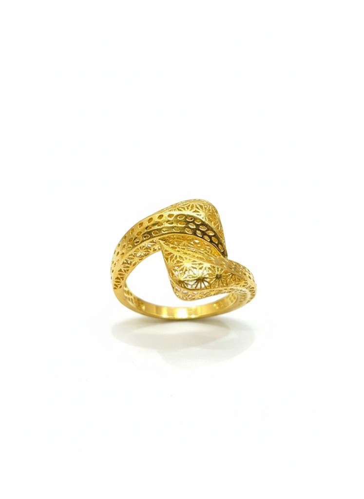 Intricate Gold Honeycomb Lattice Statement Ring
