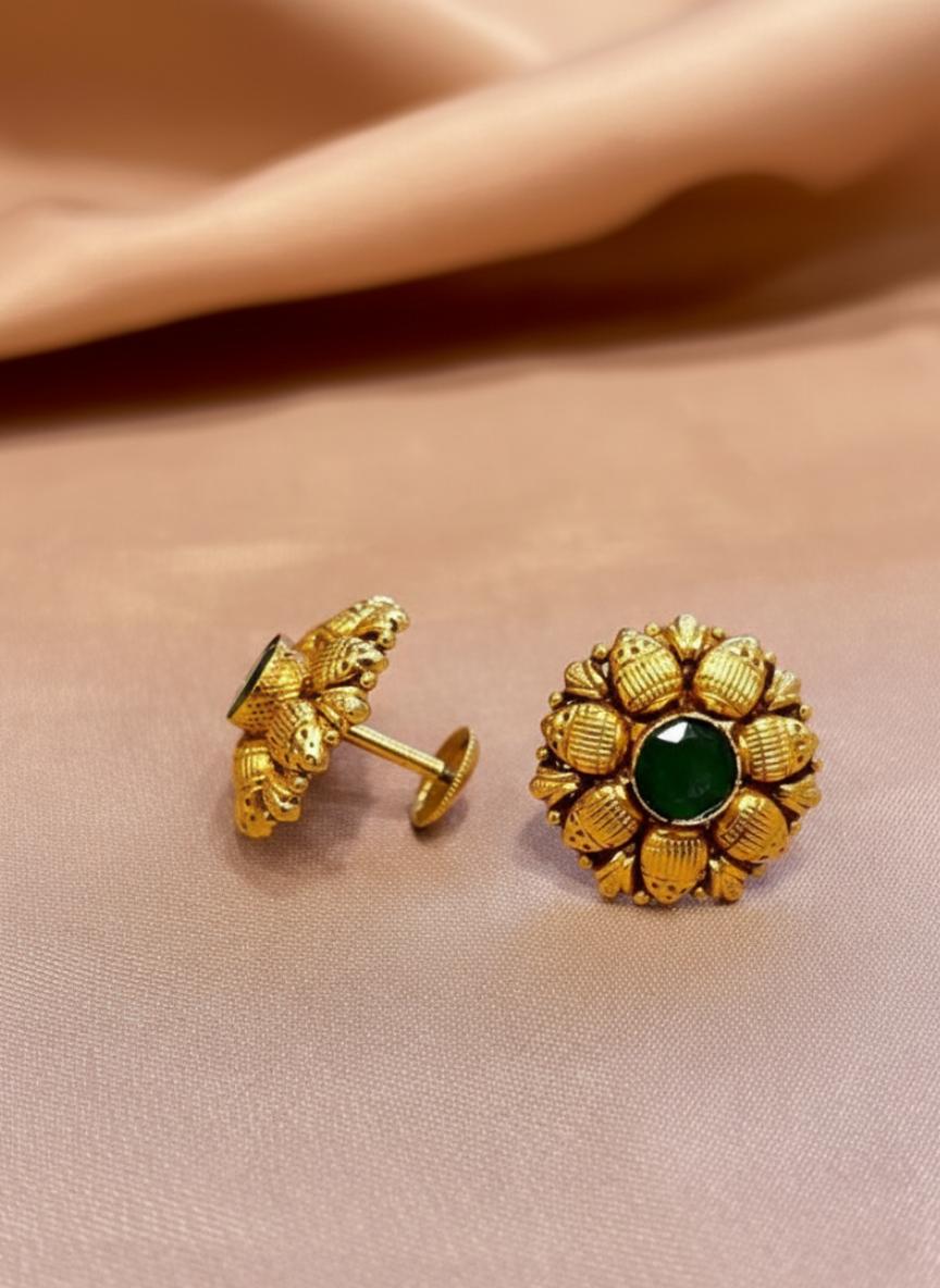 Intricate Textured Floral Green Stud - Image 2