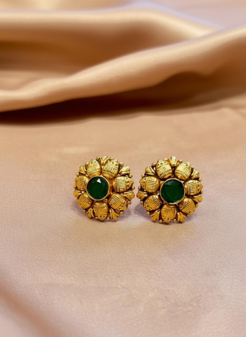 Intricate Textured Floral Green Stud