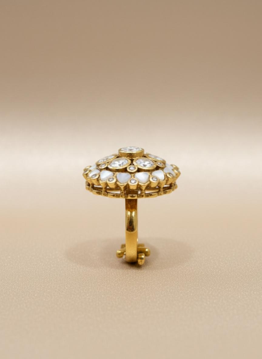 Kundan Style White Stone Silver Statement Ring - Image 2