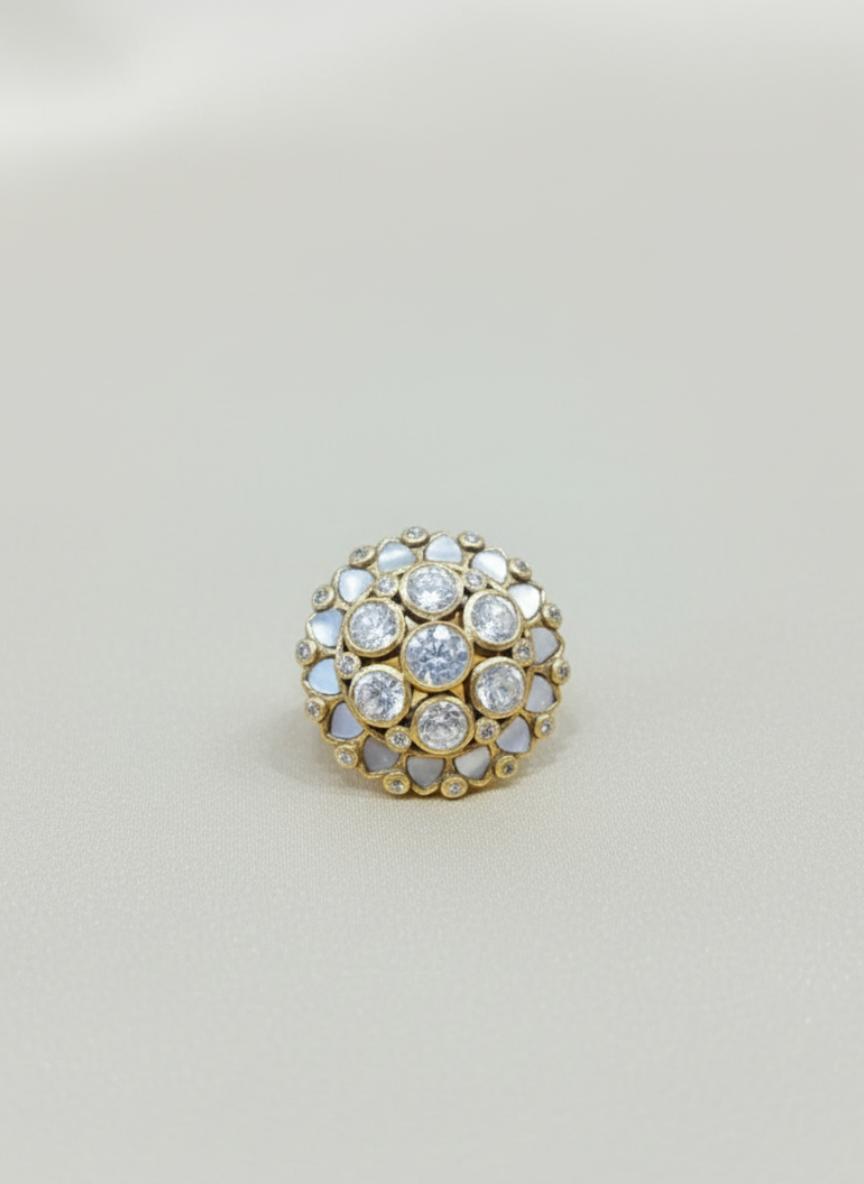 Kundan Style White Stone Silver Statement Ring