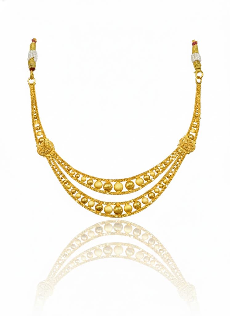 Layered Crescent Necklace And Earrings With Textured Bead Tiers