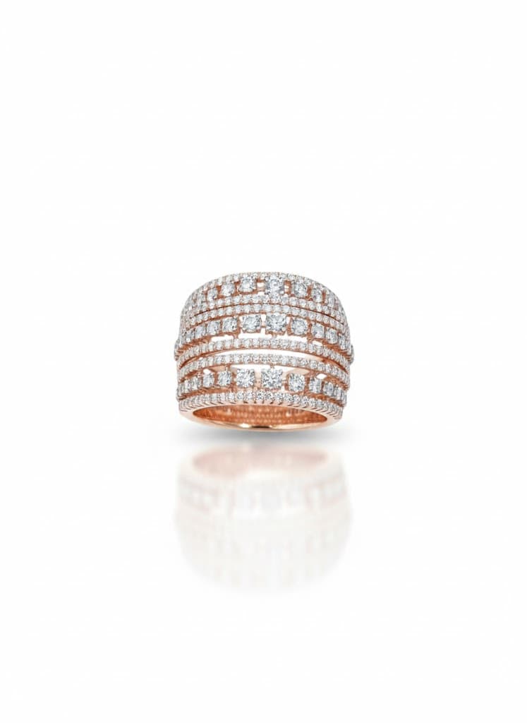 Luxurious 14k Rose Gold Multi-Row Diamond Statement Ring