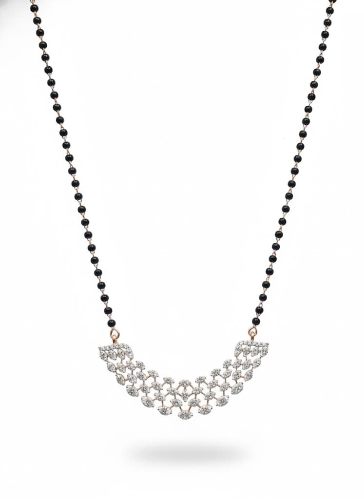 Luxury 14k Gold Real Diamond Multi-Row Lattice Mangalsutra Necklace