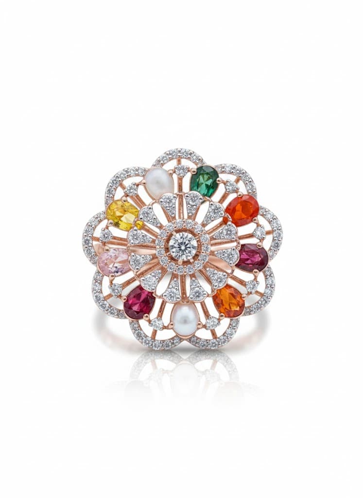 Luxury 14k Rose Gold Multi-Gemstone Ring