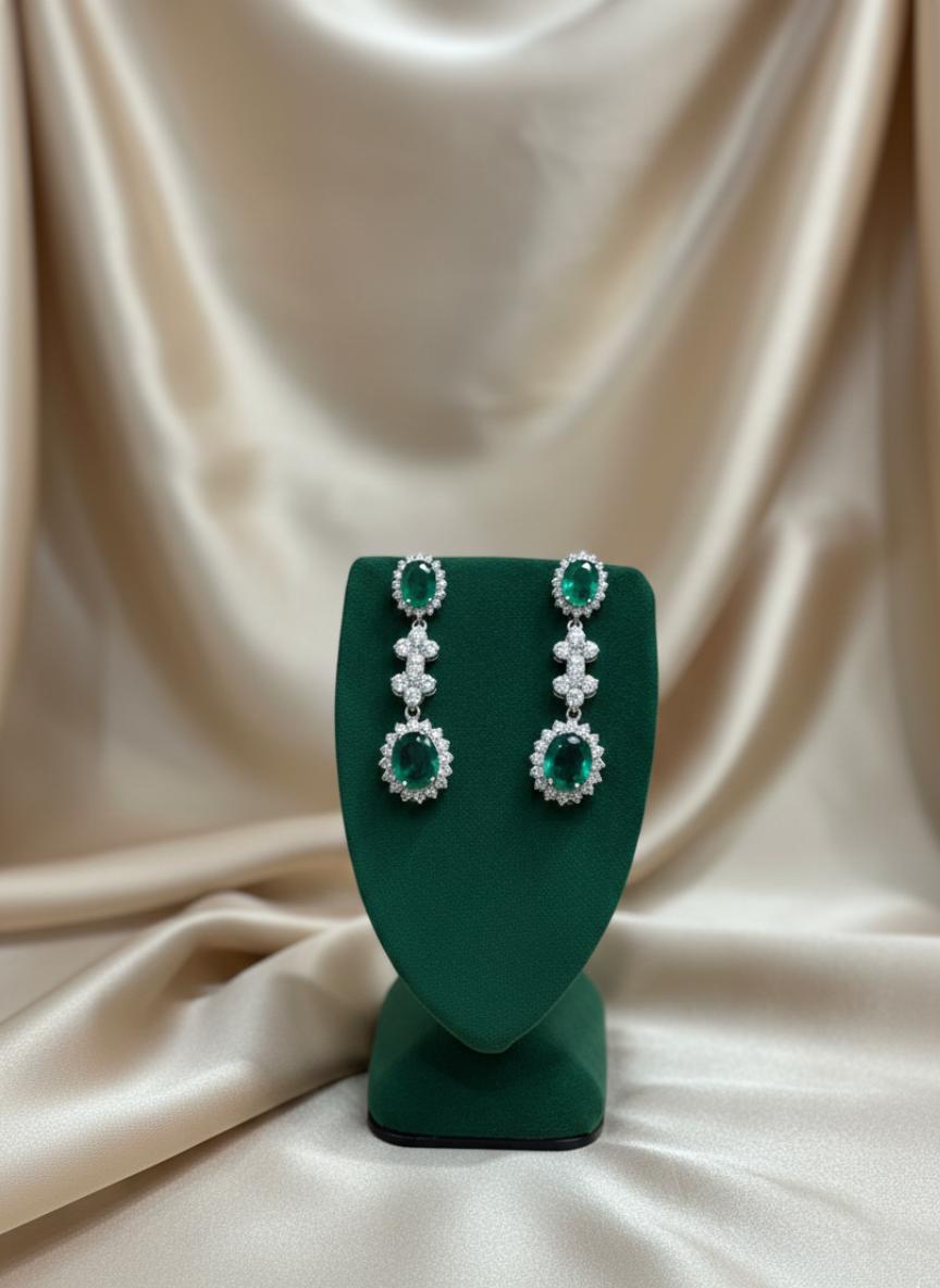 Luxury Long Dangling Green Gemstone Statement Earrings