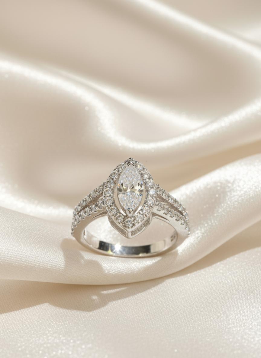 Marquise Cubic Zircon Halo Split Band Statement Ring