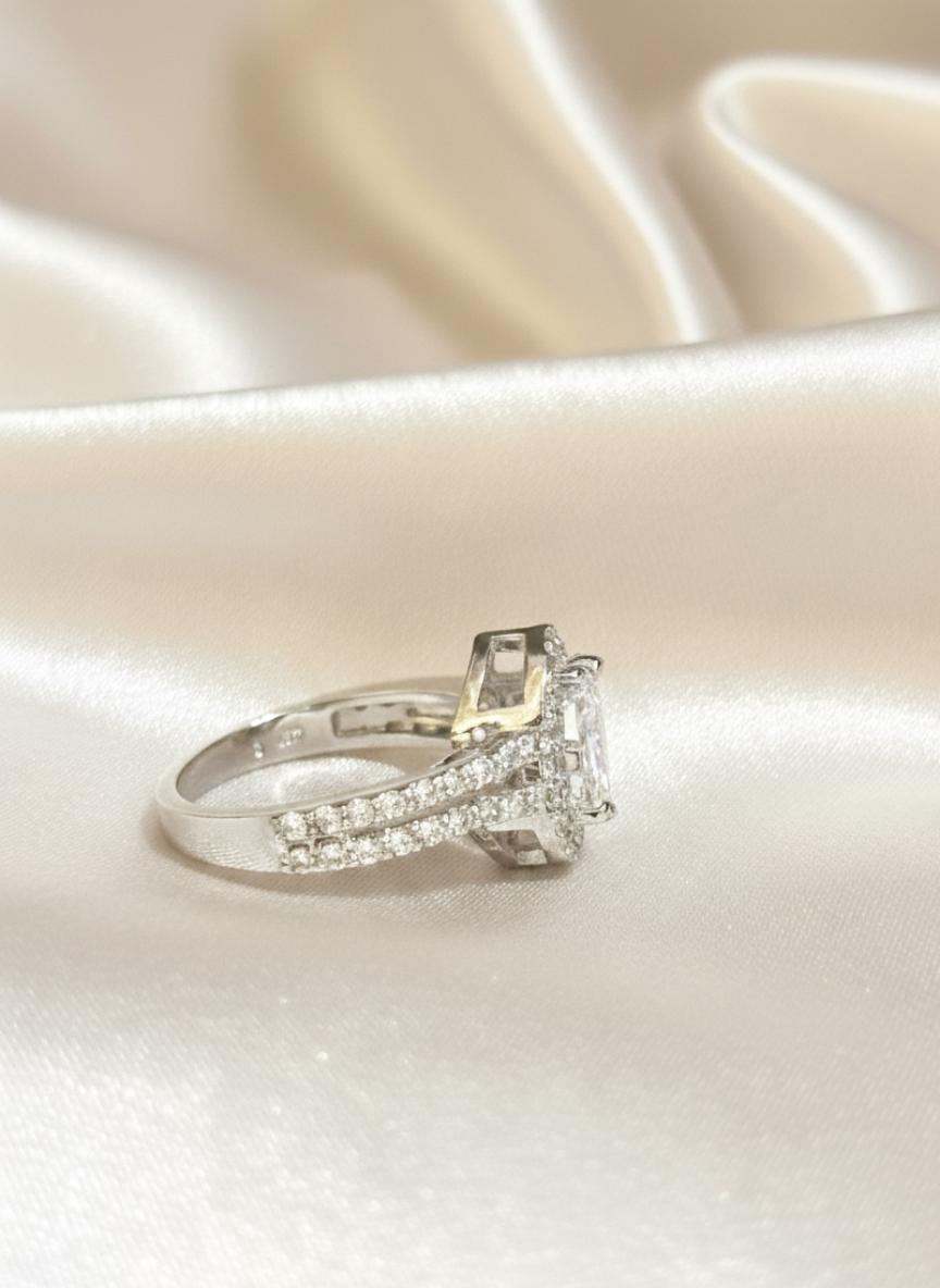 Marquise Cubic Zircon Halo Split Band  Statement Ring - Image 2