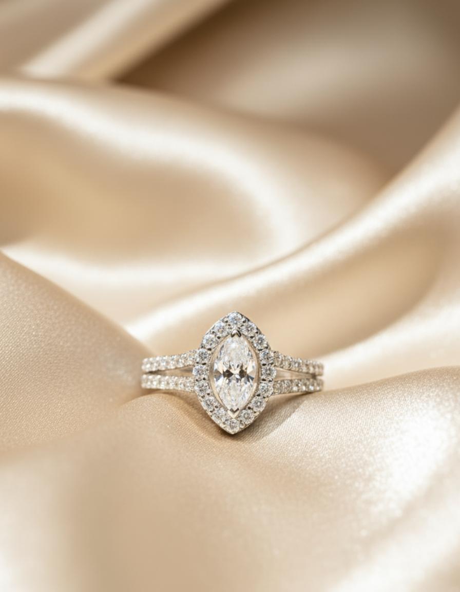 Marquise Cubic Zircon Halo Split Band  Statement Ring - Image 3