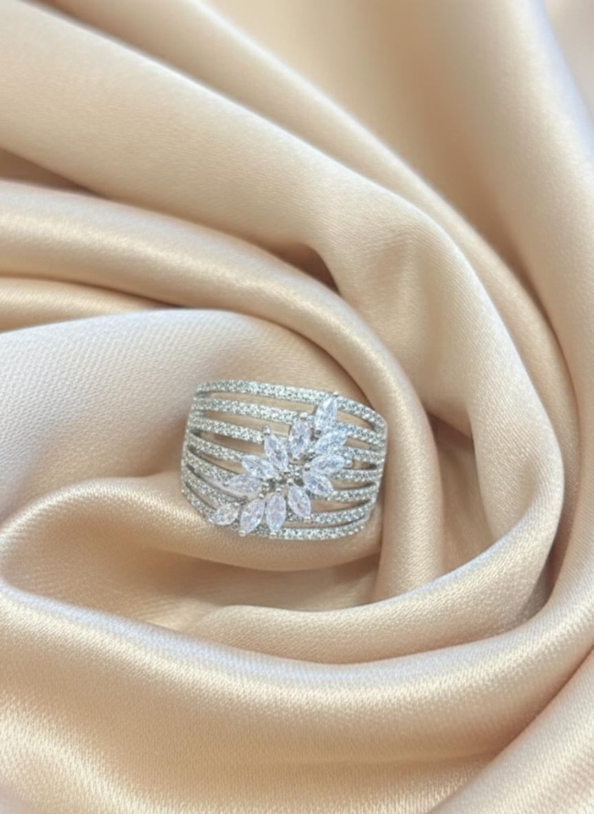 Marquise Floral Cluster Wide Band Ring