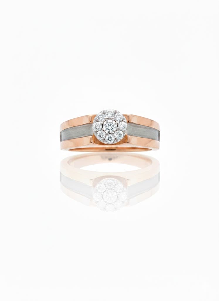 Men's Two-Tone Gold Diamond Cluster Ring With Matte Center