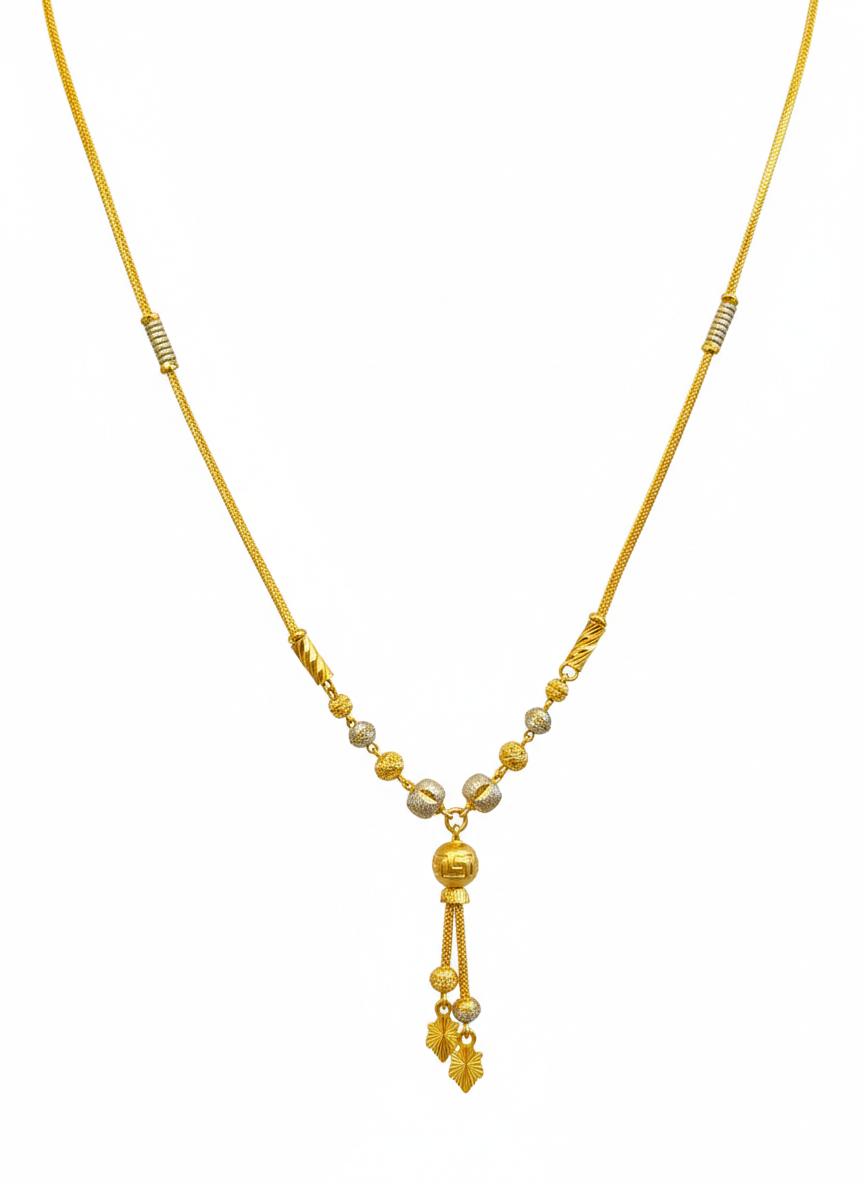 Minimalist Tassel Drop Necklace With Two-Tone Geometric Beads