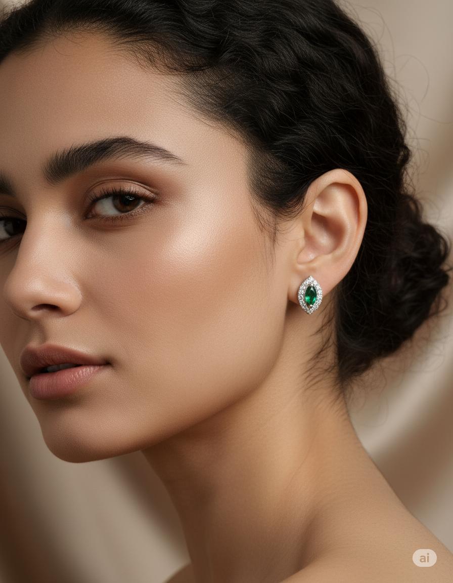 Green Cubic Zirconia Marquise Halo Studs - Image 4