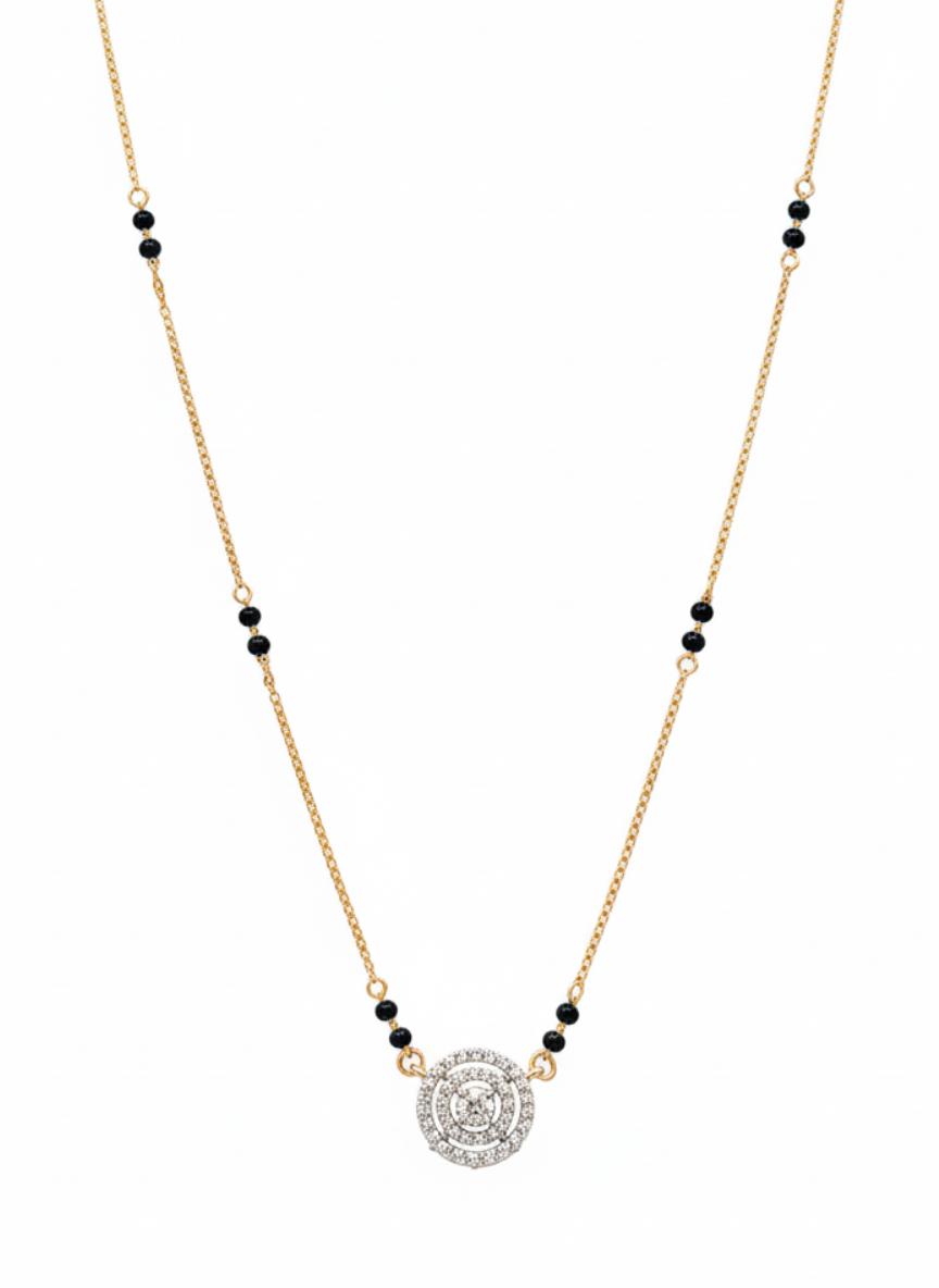Modern 14k Gold Real Diamond Triple Halo Mangalsutra Necklace