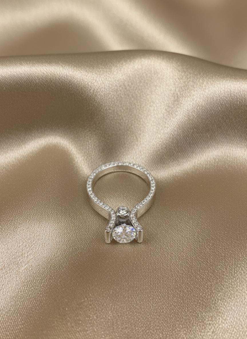 Modern Curved  Cubic Zirconia Solitaire Pave Ring  - Image 2