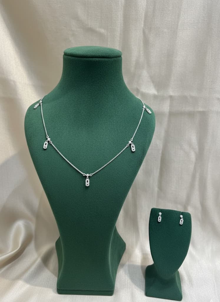 Modern Dainty Cubic Zirconia Geometric Dangle Necklace & Earrings