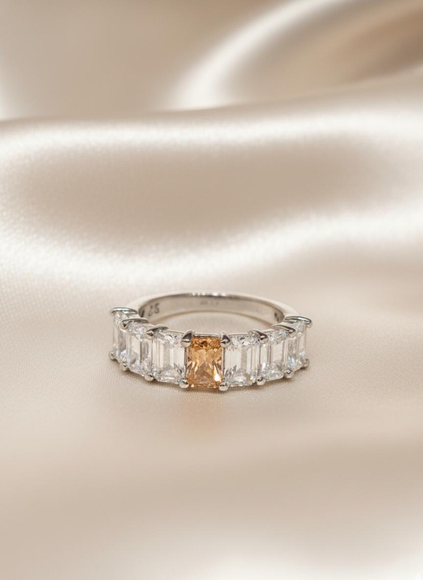 Modern Horizontal Baguette Cubic Zirconia Ring In Sterling Silver