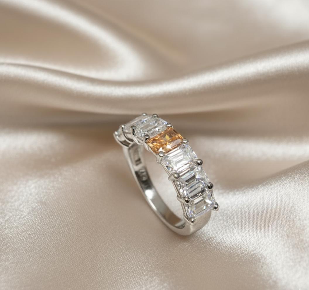 Modern Horizontal Baguette Cubic Zirconia Ring In Sterling Silver - Image 3