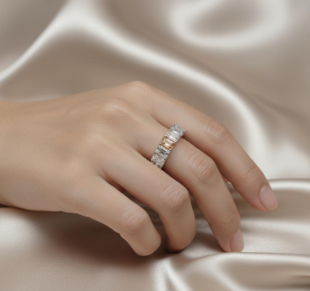 Modern Horizontal Baguette Cubic Zirconia Ring In Sterling Silver - Image 4