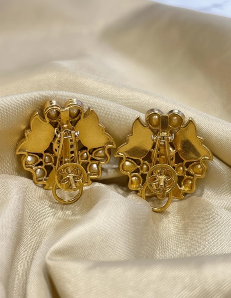 Mother Of Pearl Moissanite Polki Floral Studs - Image 2