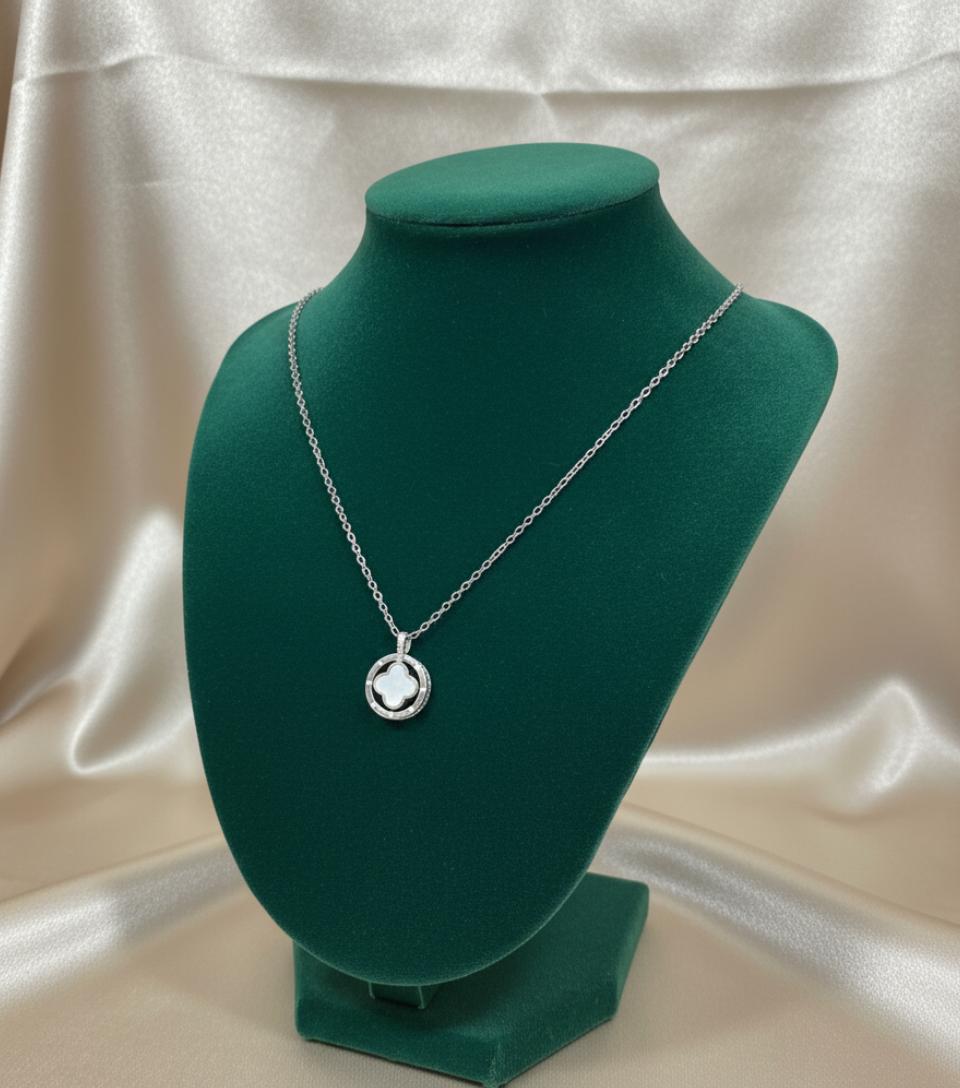 Mother Of Pearl Flower Cubic Zirconia Pendant Silver - Image 2