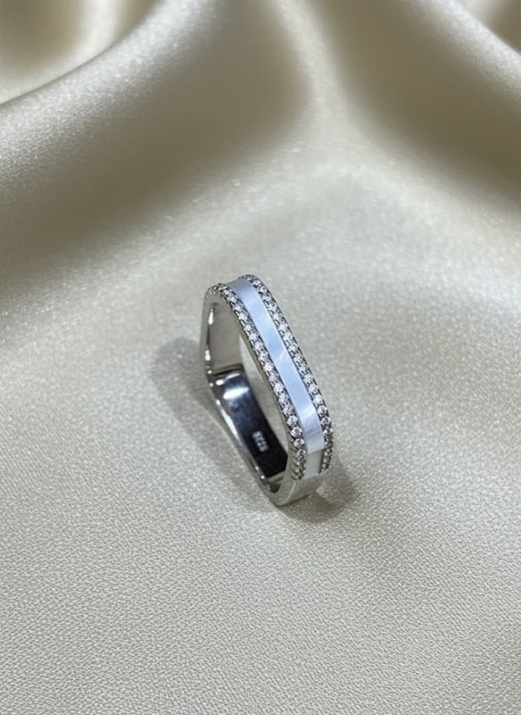 Mother Of Pearl Inlay Sterling Silver Eternity Band - Image 2