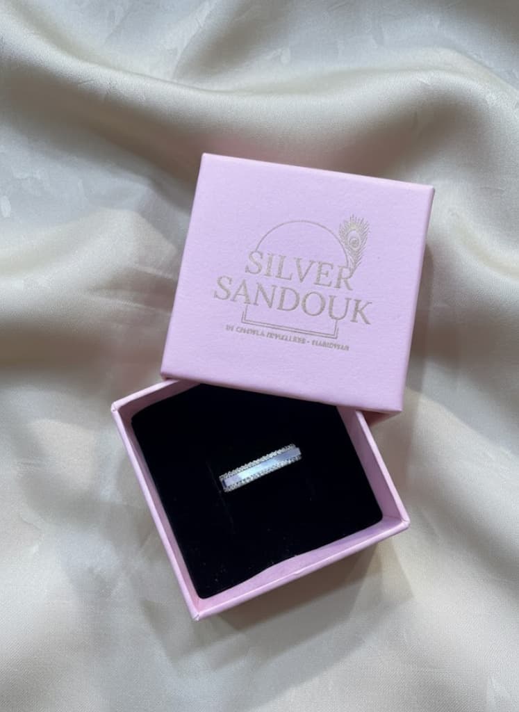 Mother Of Pearl Inlay Sterling Silver Eternity Band - Image 3