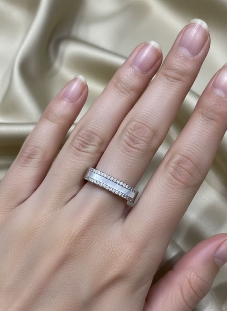 Mother Of Pearl Inlay Sterling Silver Eternity Band - Image 4