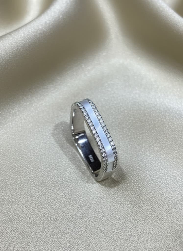 Mother Of Pearl Inlay Sterling Silver Eternity Band