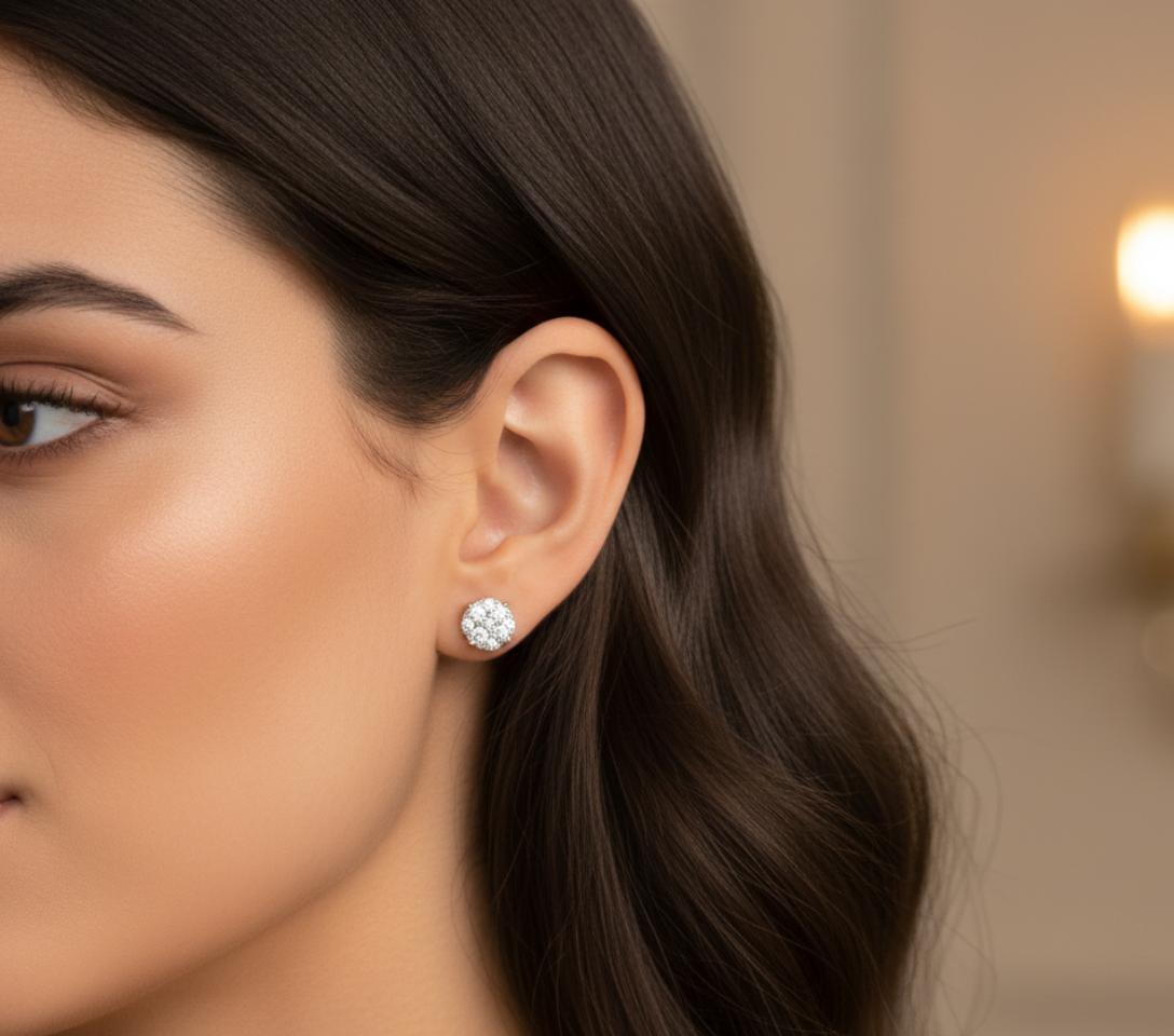 Classic Diamond Cluster Earrings Gold Studs. - Image 4