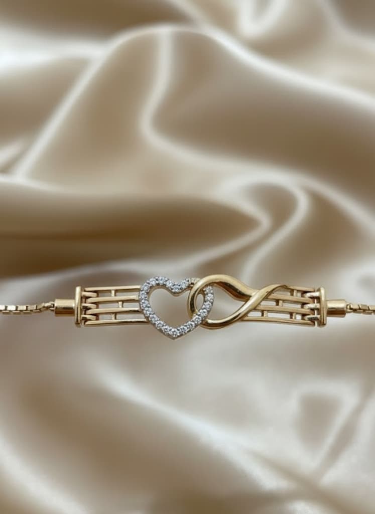 Pave Cubic Zirconia Interlocking Heart & Infinity Bracelet Gold-Plated 925 Silver - Image 3