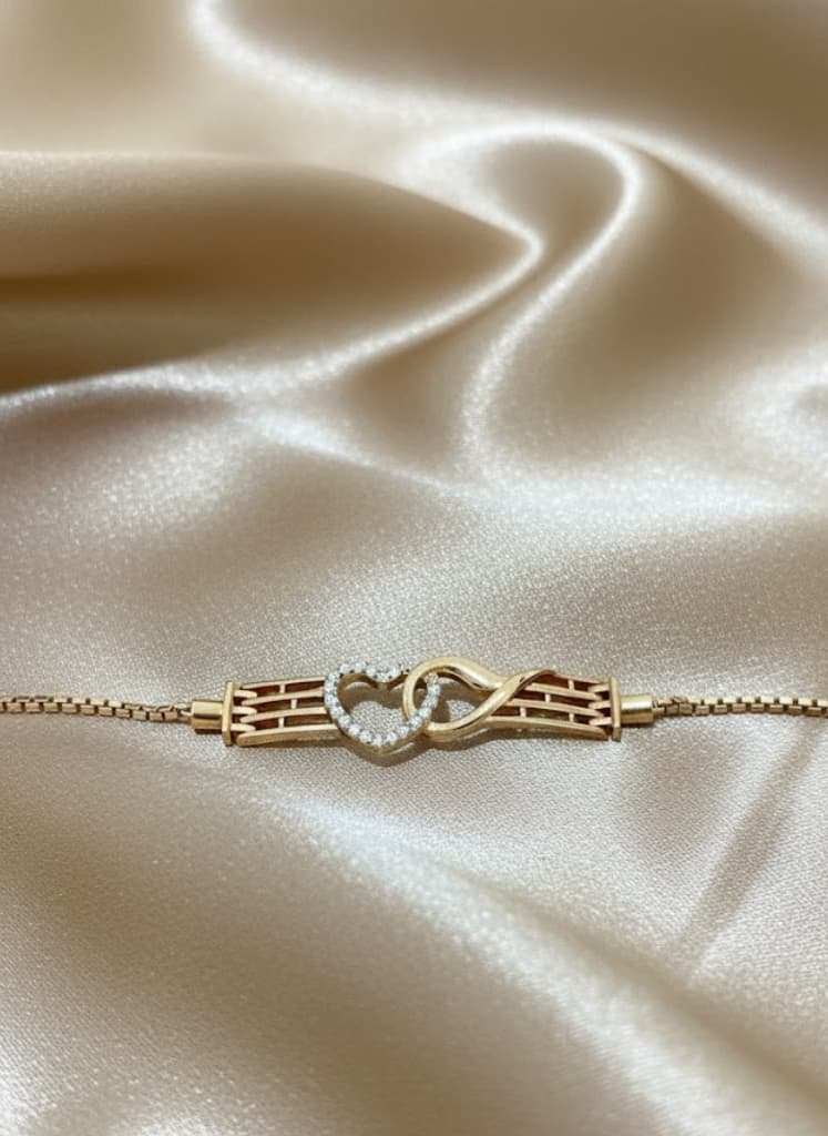 Pave Cubic Zirconia Interlocking Heart & Infinity Bracelet Gold-Plated 925 Silver