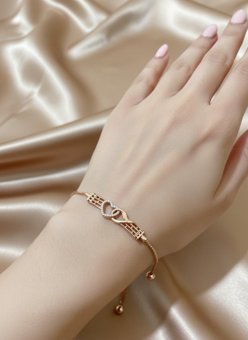 Pave Cubic Zirconia Interlocking Heart & Infinity Bracelet Gold-Plated 925 Silver - Image 4