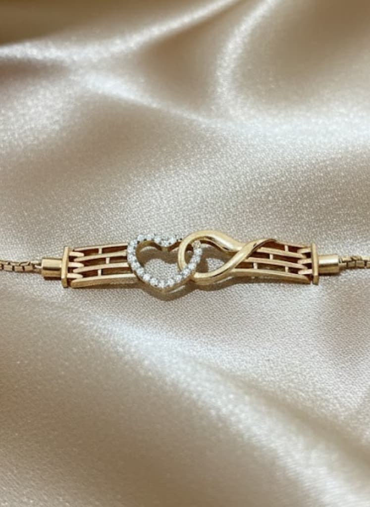 Pave Cubic Zirconia Interlocking Heart & Infinity Bracelet Gold-Plated 925 Silver - Image 2