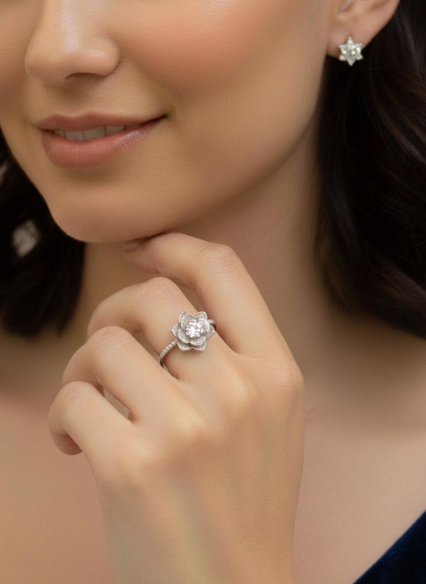 Premium Cubic Zirconia Floral Solitaire Ring  - Image 3