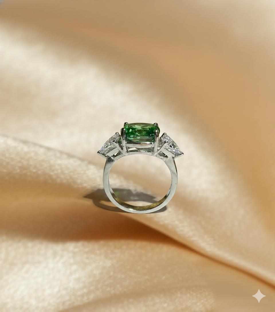 Premium Cubic Zirconia Green Trilogy Ring - Image 2