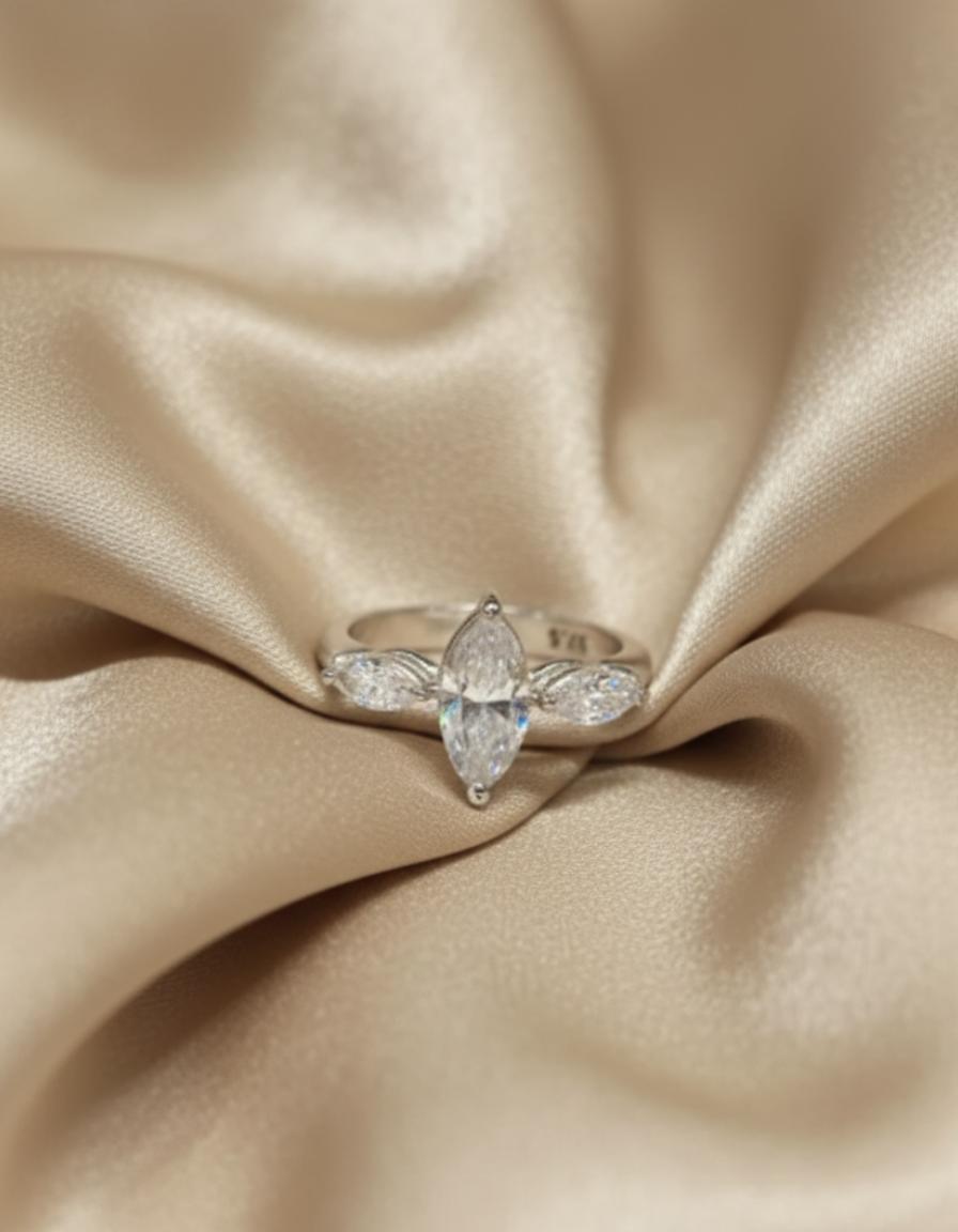 Premium Marquise Cubic Zirconia Three-Stone Ring