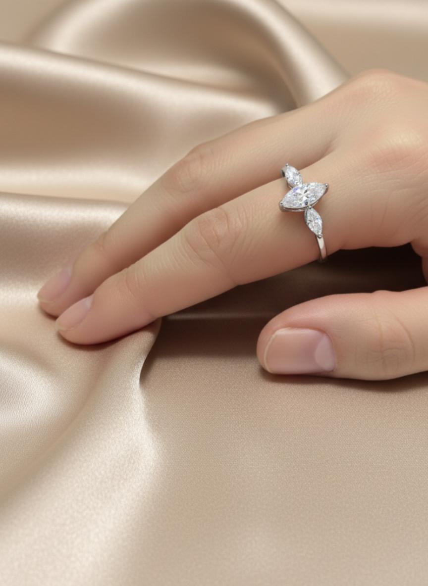 Premium Marquise Cubic Zirconia Three-Stone Ring  - Image 4