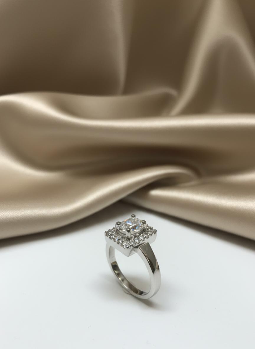 Premium Oval Cubic Zirconia Halo Square Frame Ring - Image 3