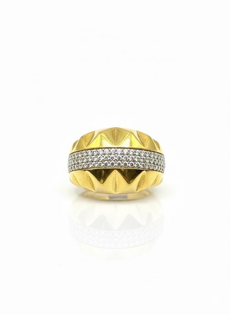 Pyramid Faceted Dome Ring With Triple-Row Swarovski Pave