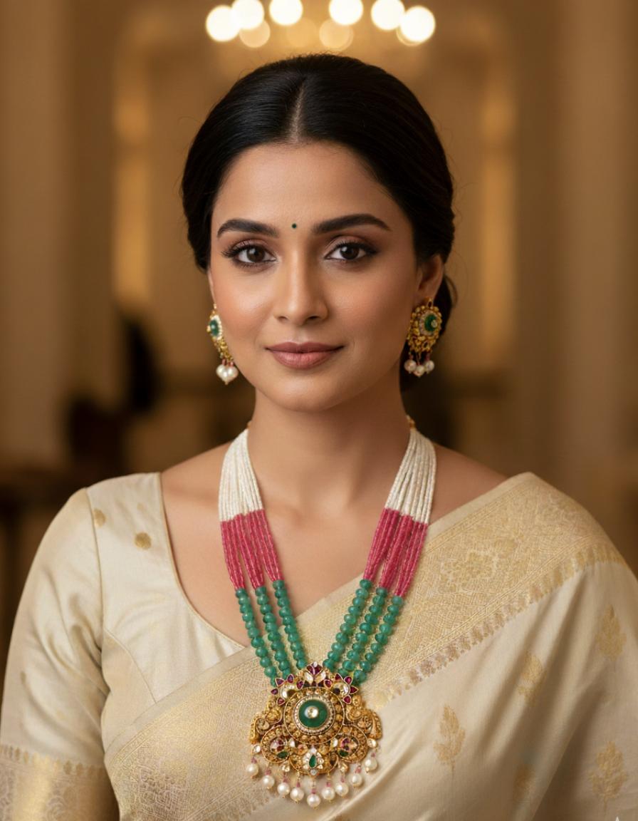 Rajputi Style Beaded Haar With Grand Meenakari Pendant - Image 2