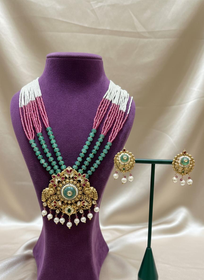 Rajputi Style Beaded Haar With Grand Meenakari Pendant
