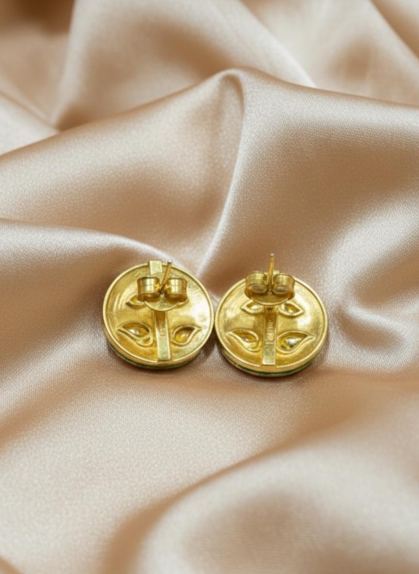 Maroon Enamel Lotus Moissanite Polki Stud - Image 3