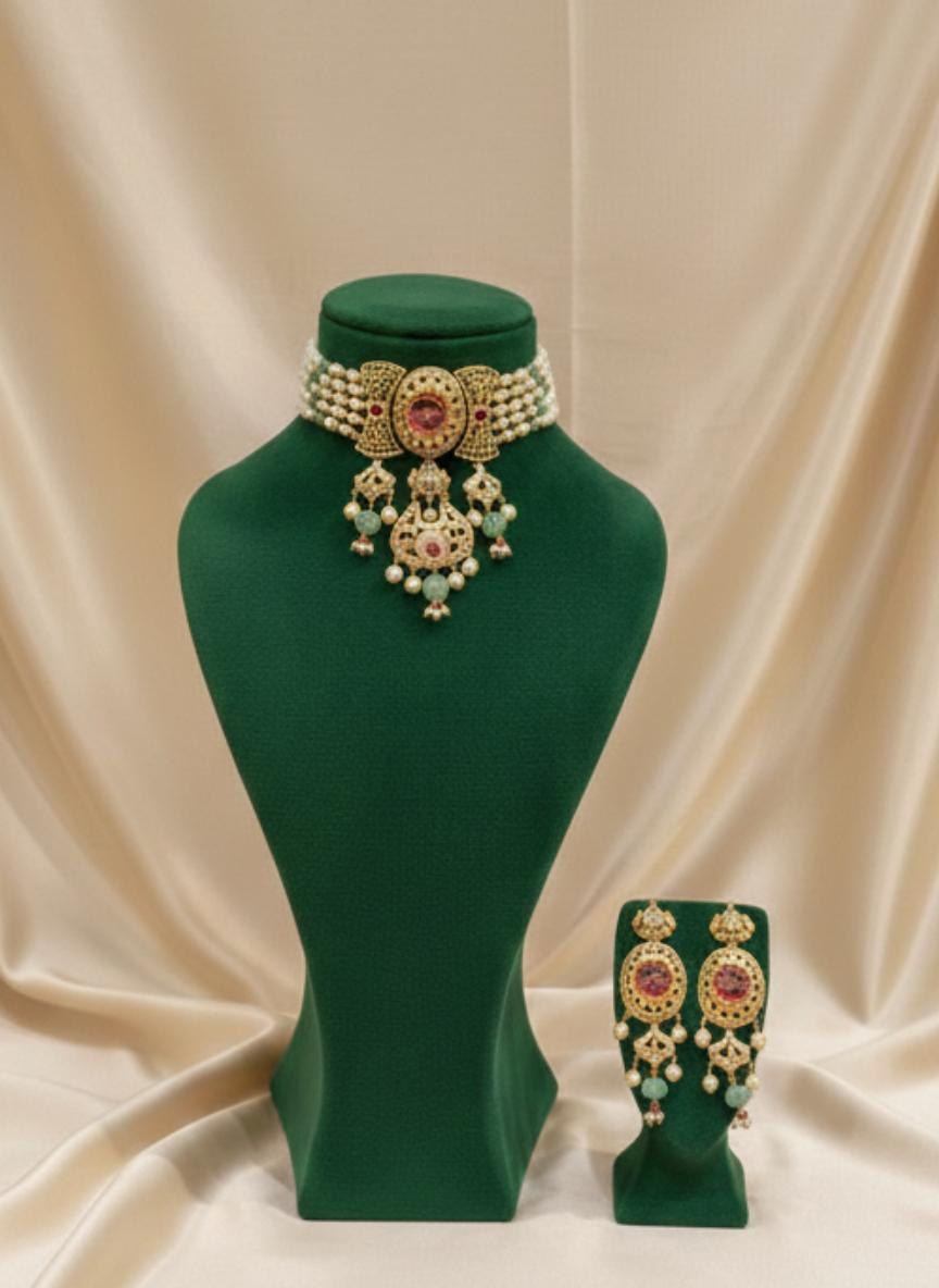 Regal Meenakari Rose Jadau Choker & Earring Set