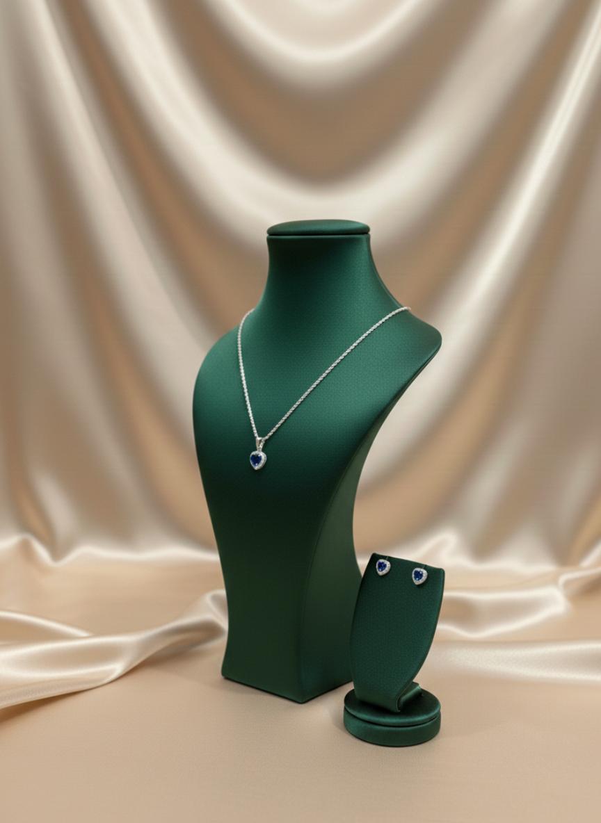 Sapphire Blue Heart Cubic Zirconia Pendant & Earrings Set