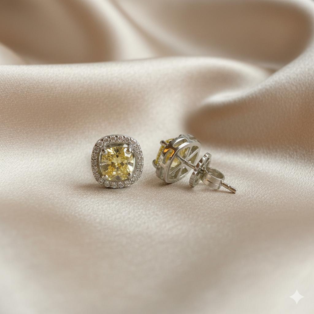  Cushion Halo Studs With Vivid Yellow Cubic Zirconia - Image 2